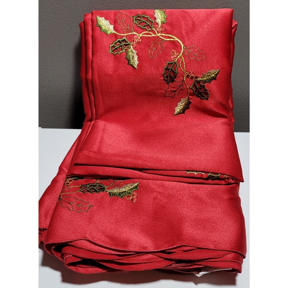 Poinsettia Holiday Christmas Table Cloth 60'x120" Embroidered Bed Bath Beyond
